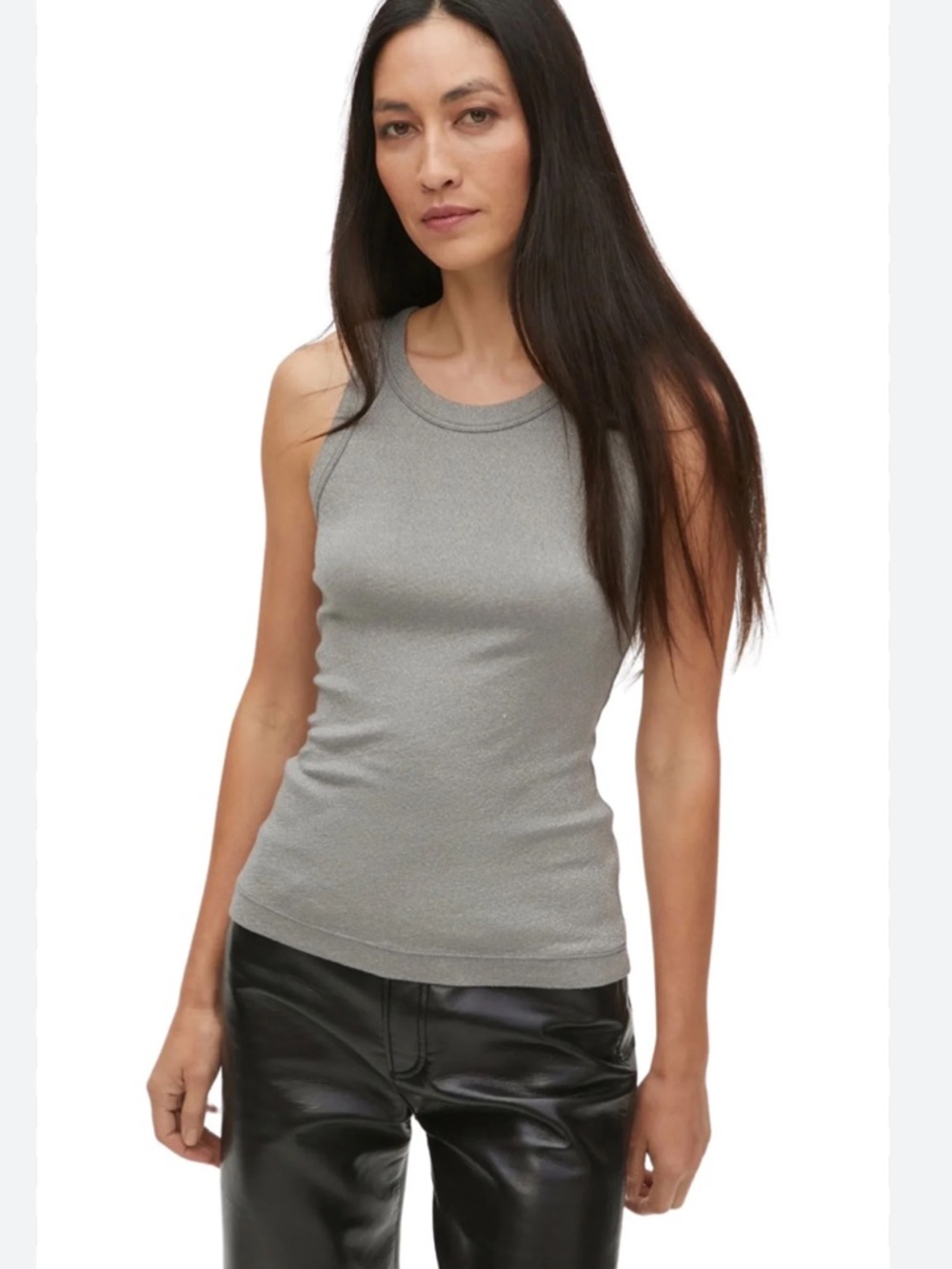Michael Stars Grey Silver Metallic Paloma Shine Sleeveless Tank Size Medium